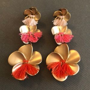 Tuckernuck Gold Floral Earrings with Tassel Detail